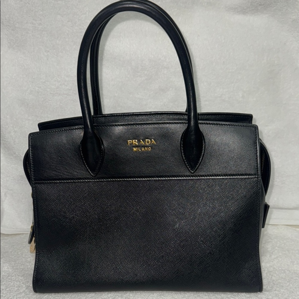 Prada Black Satchel with Gold Logo